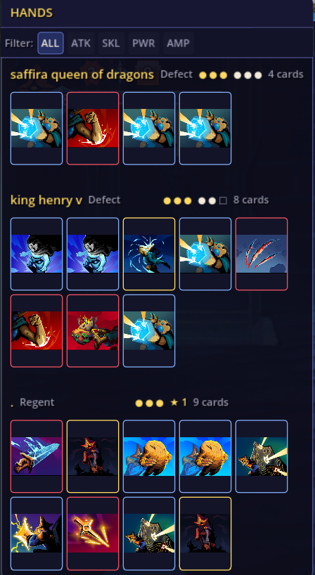 Hand viewer showing card details